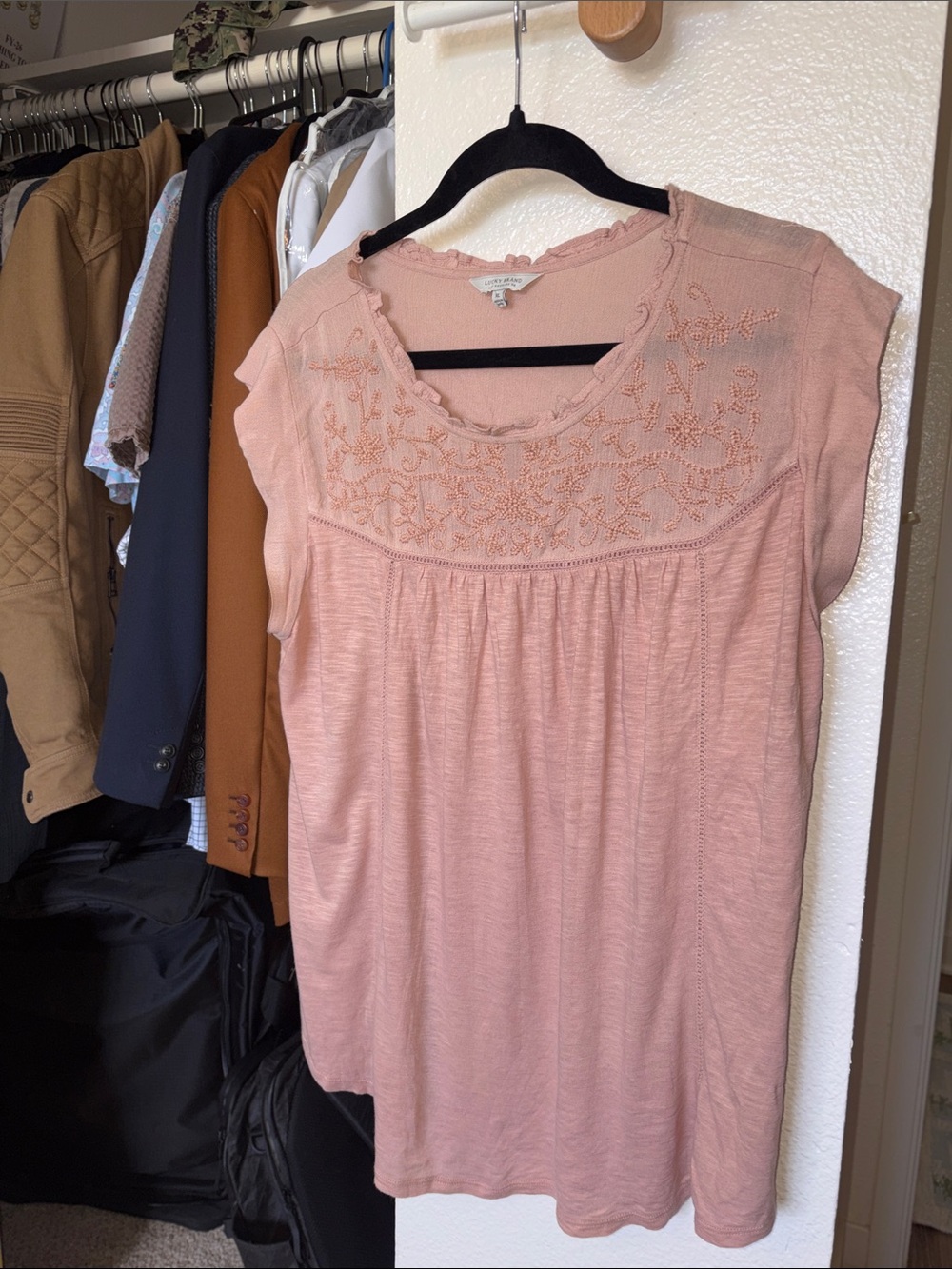 Lucky Brand Embroidered Scoop Neck Tunic - Dusty Pink